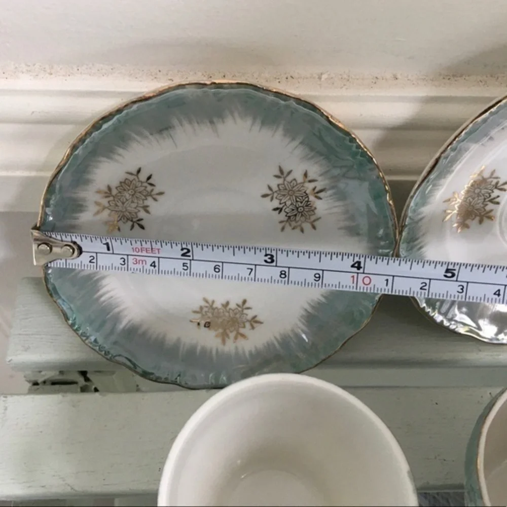 Vintage Demitasse Cups and Saucers Blue & White w/ Gold Trim Accents Set of Two